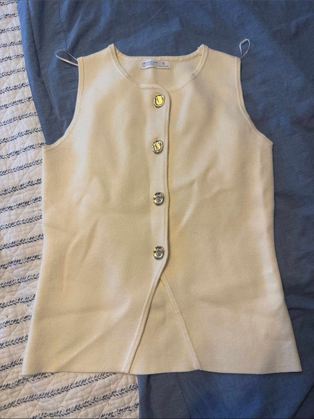 Primark Cream Sleeveless Button-Front Knit Top